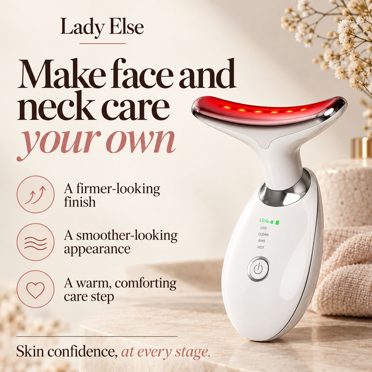 Make face and neck care your own. A firmer-looking finish. A smoother-looking appearance. A warm, comforting care step
