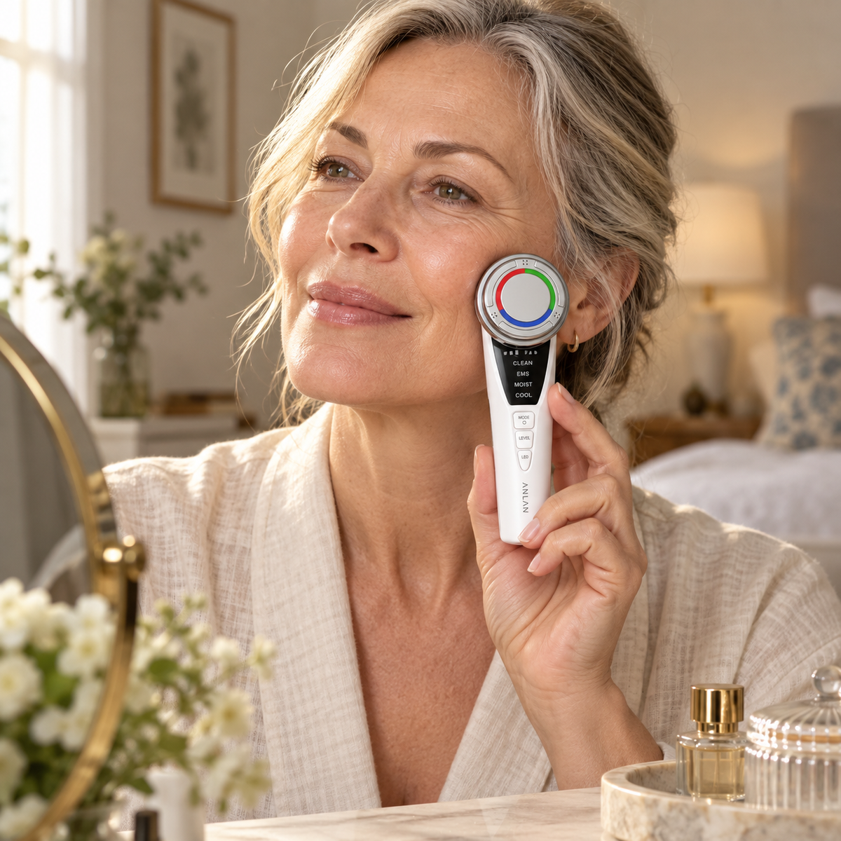 Woman using an ANLAN facial device